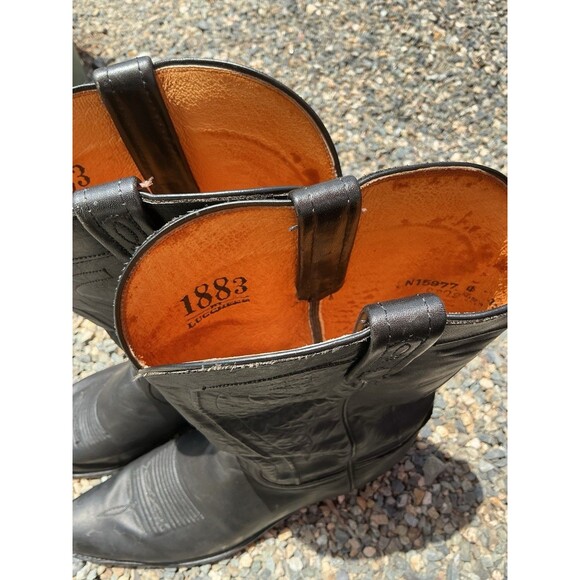 Lucchese 1883 Black Leather Cowboy Boots Western Square Toe Men’s 12D N15977 main image 10